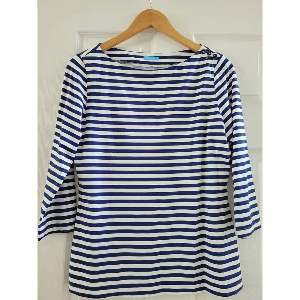 J. McLaughlin Blue White Catalina cloth size Medium Preppy Coastal Tiny Flaw